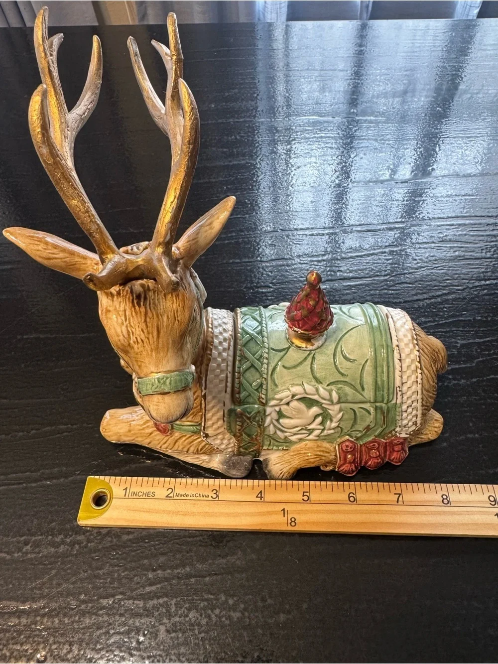 Vintage Fitz and Floyd 8” Winter Holiday Reindeer Trinket Dish Christmas Deer